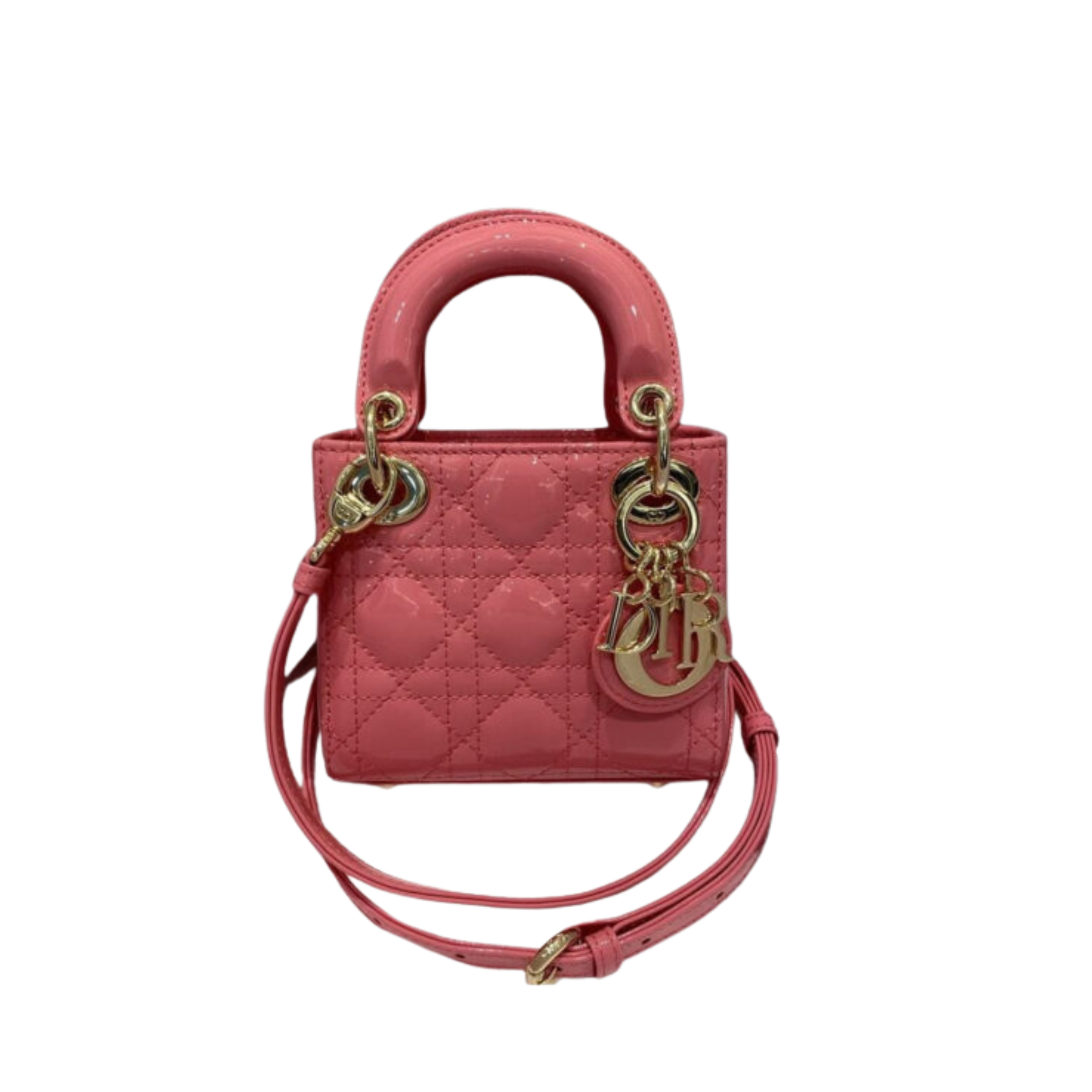 Christian Dior Micro Lady Dior Bag Pink Patent Cannage Calfskin