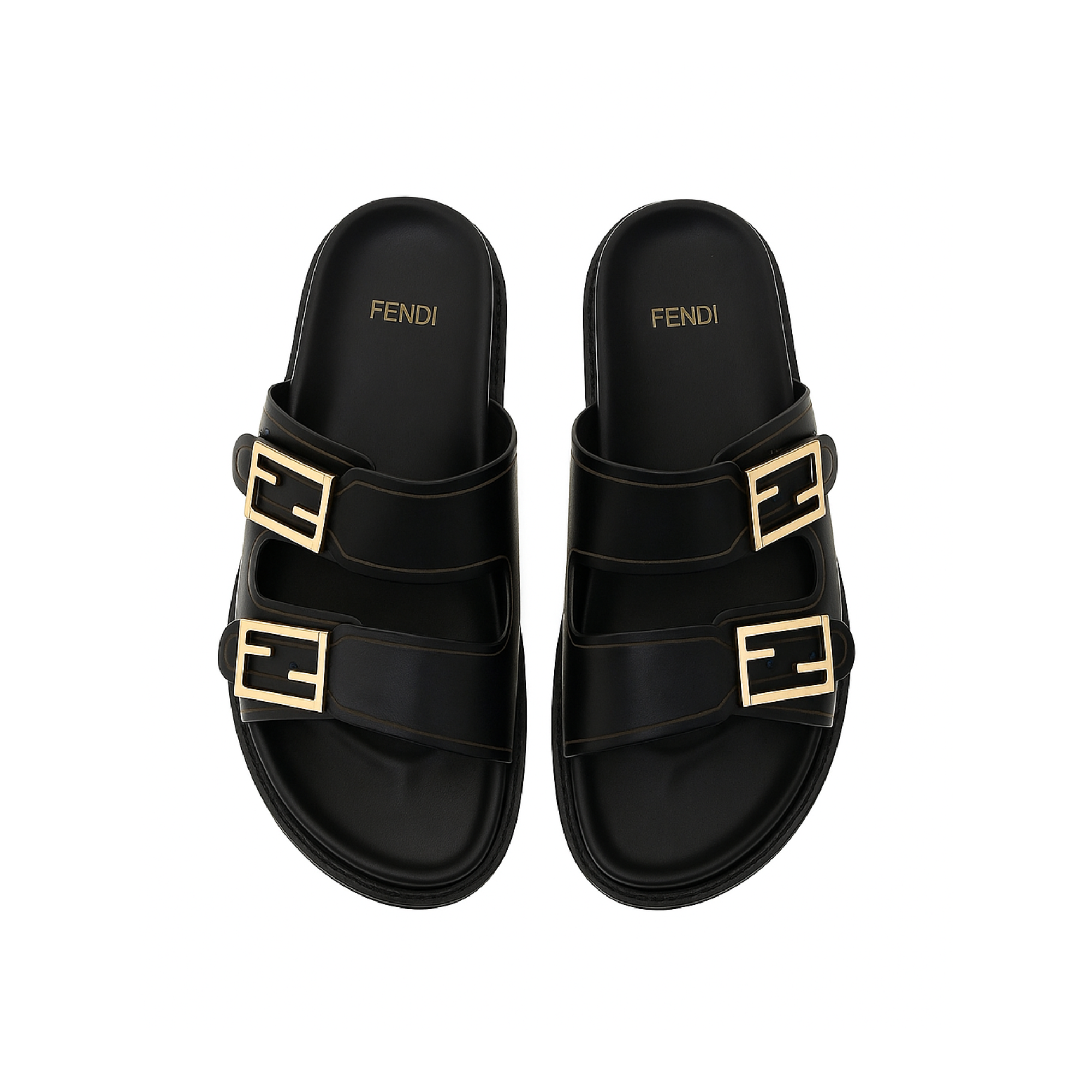 Fendi Feel Leather Slides Black