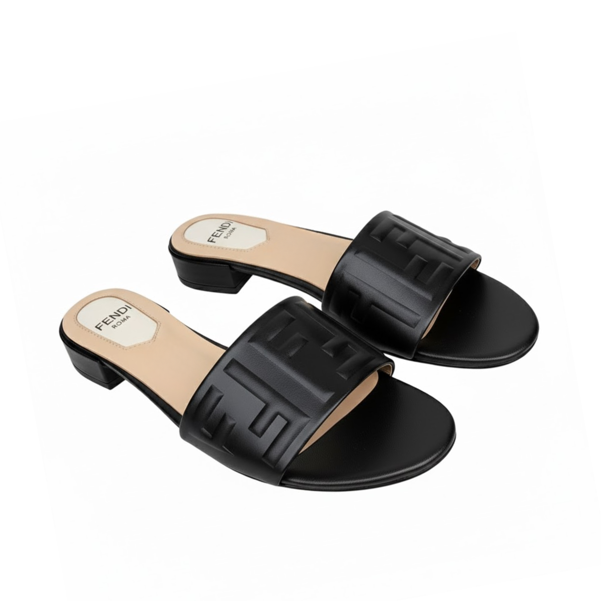 Fendi Silk Cowhide Slippers Black