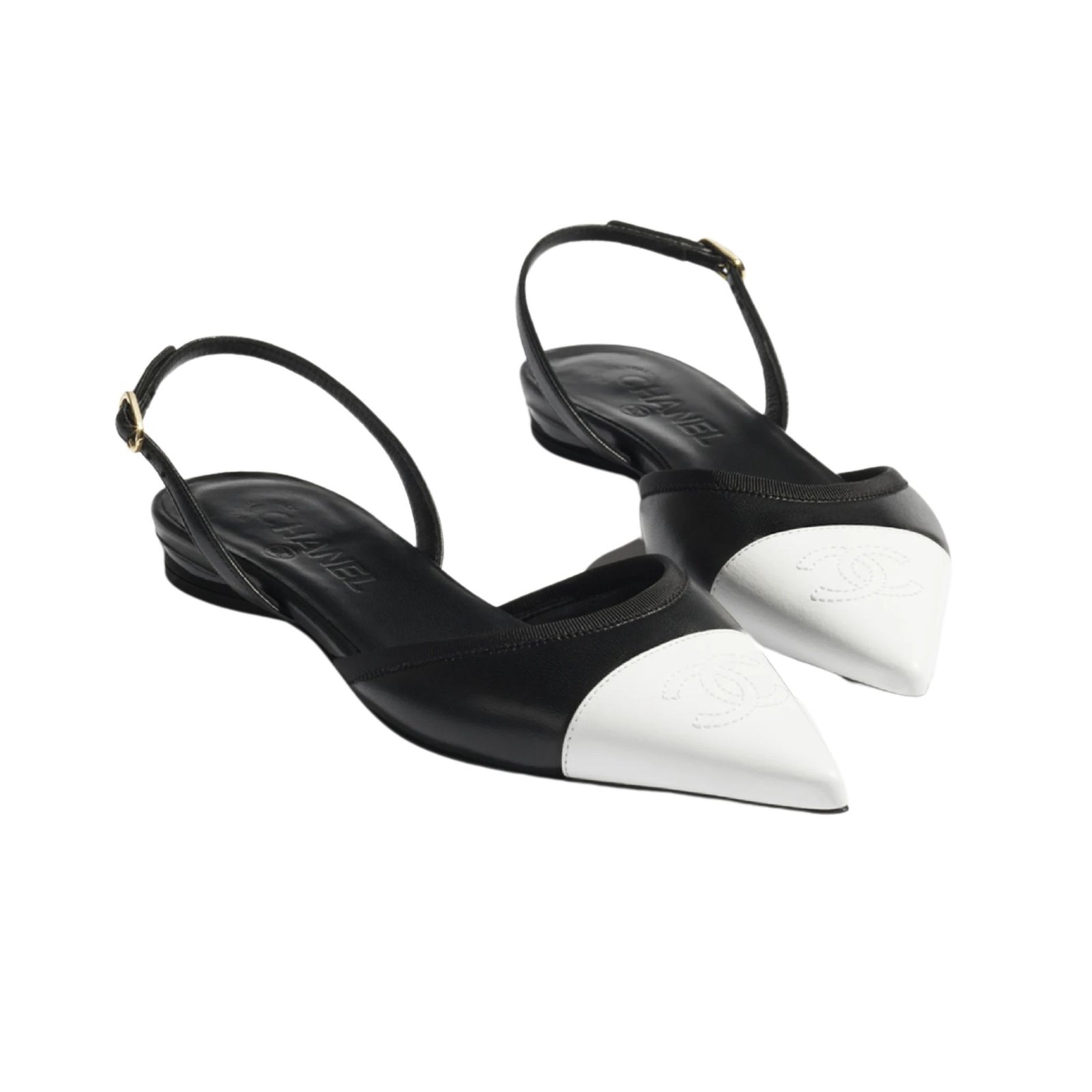 Chanel Chanel Pointed-Toe Slingbacks Black & White Lambskin G39828