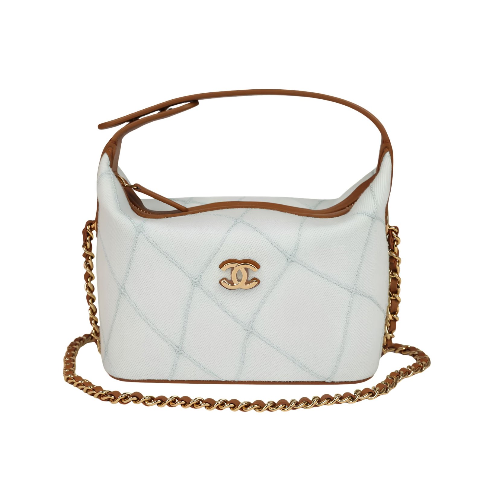 Chanel Mini CC Hobo Pouch Blue Denim And Brown Calfskin 16cm/6.25in
