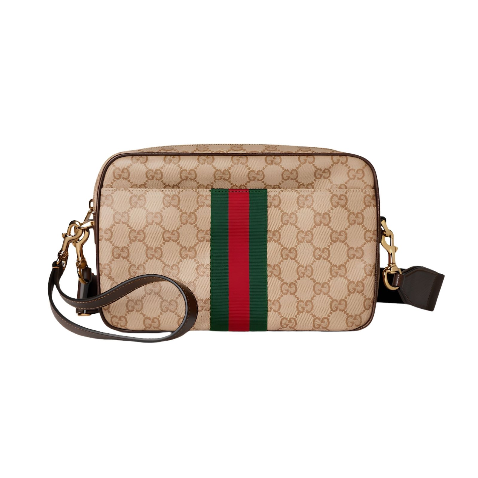 Gucci Small Crossbody Bag With Web 24cm/9.4in ‎Sand And Brown GG Canvas A006ZN