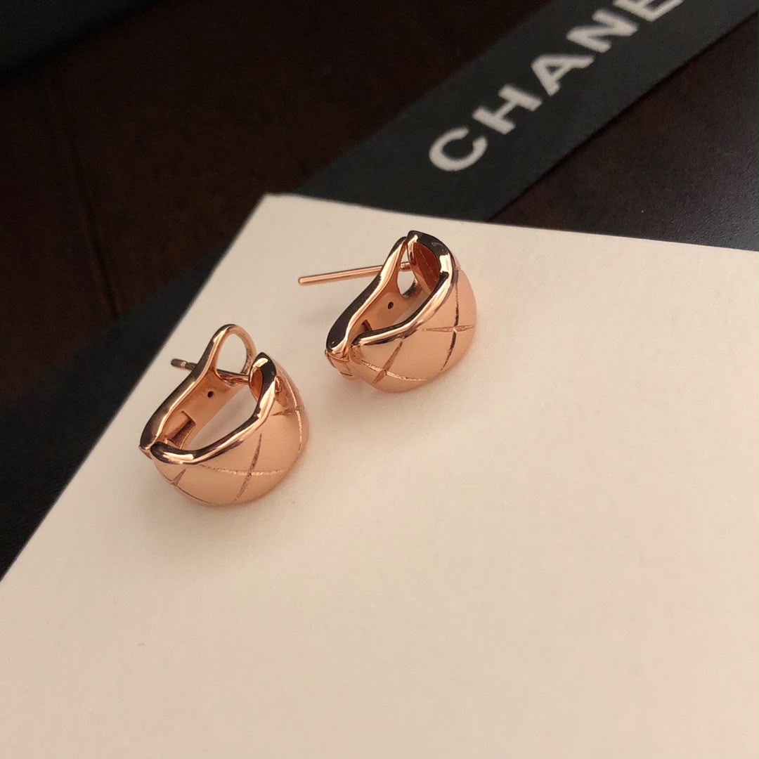 Chanel Rose Gold Quilted Earrings